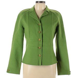 Etcetera Wool Blend Button Up Classic Solid Green Long Sleeve Jacket